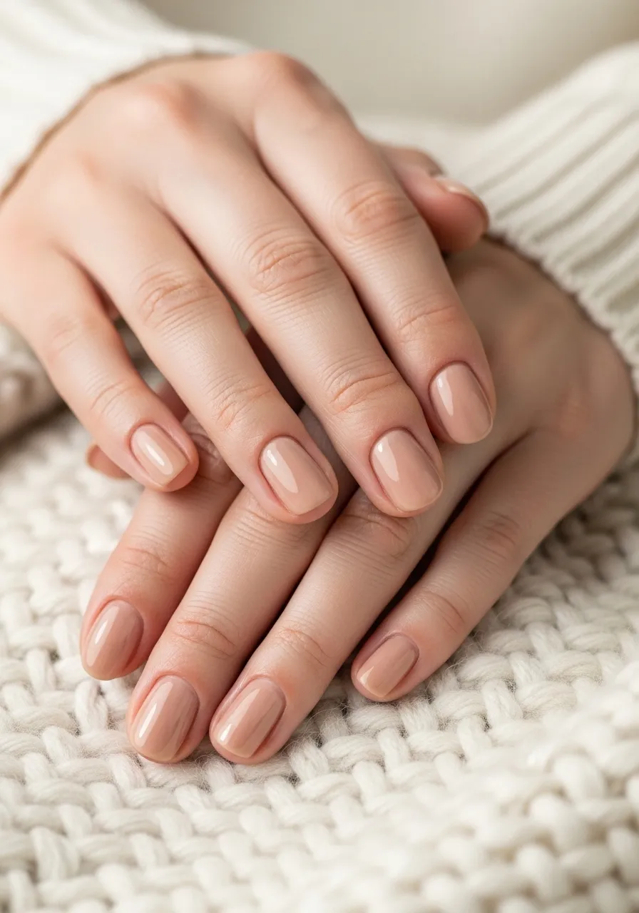 Nude Beige Minimalist Winter Nails