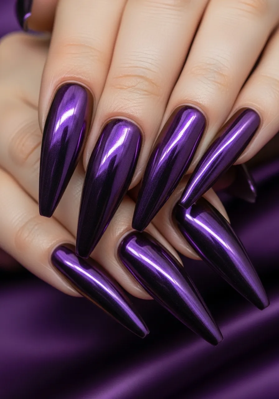 Metallic Purple Witch Nails