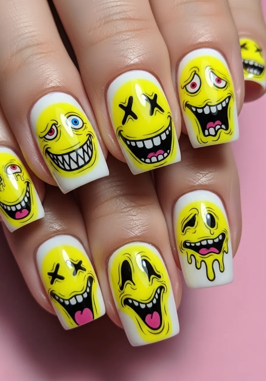 Clown Core Smiley Face Nails