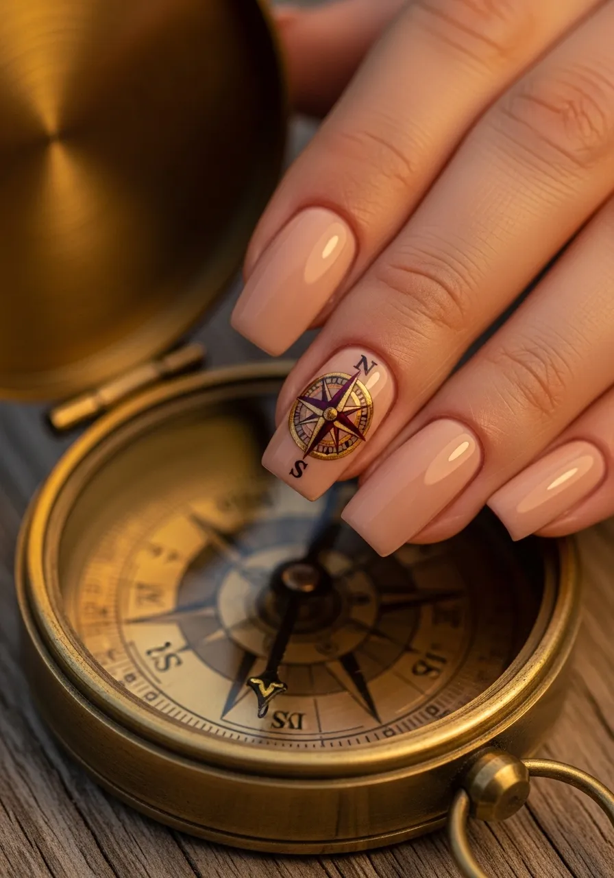 Vintage Compass Rose Nails