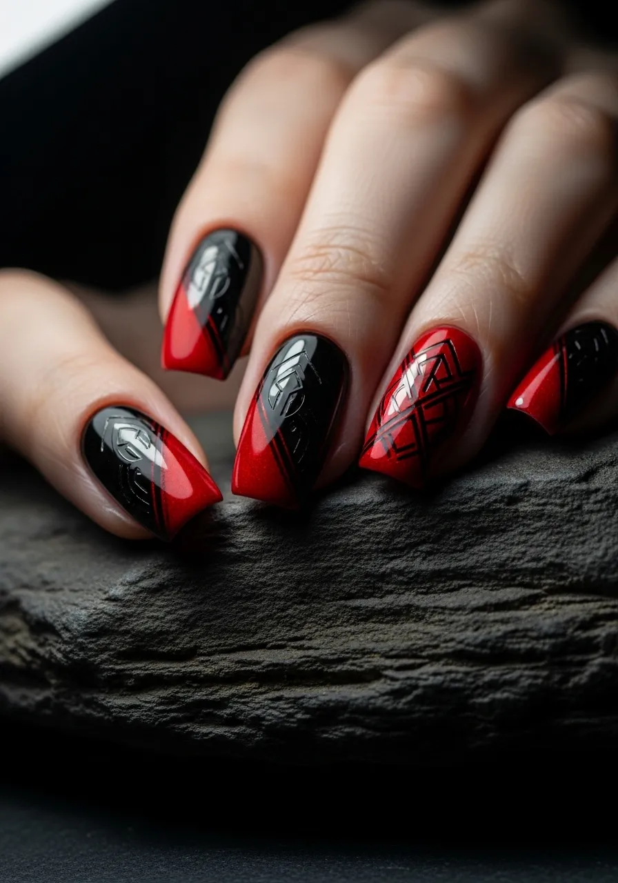 Black and Red Battle Nails