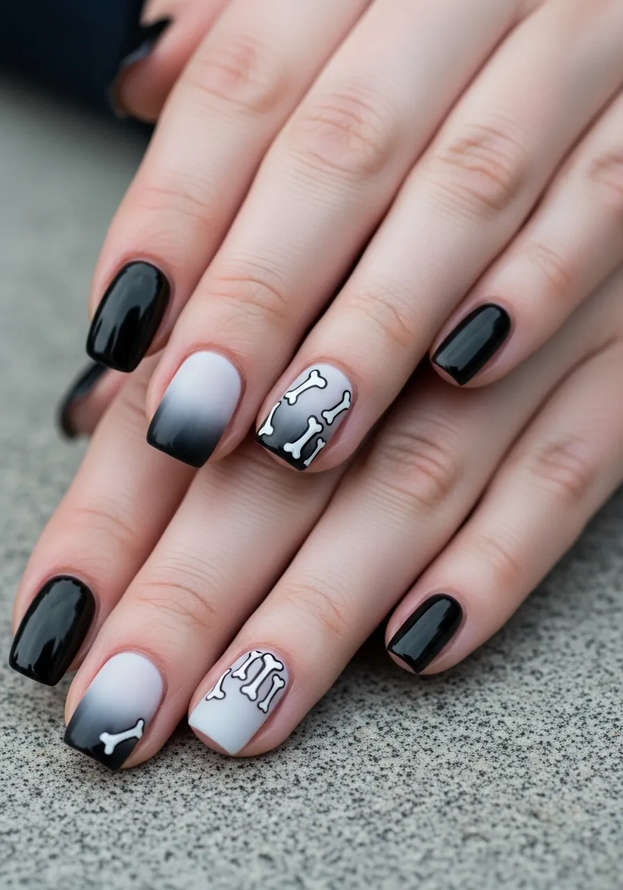 Ombre Skeleton Nails