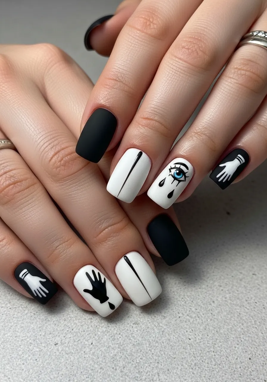Black and White Mime Clown Nails
