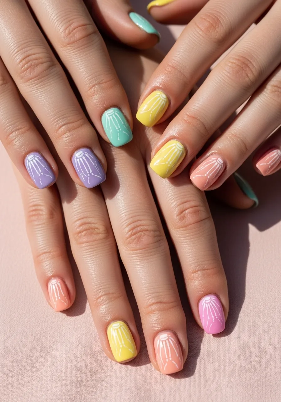 Pastel Rainbow Skeleton Nails