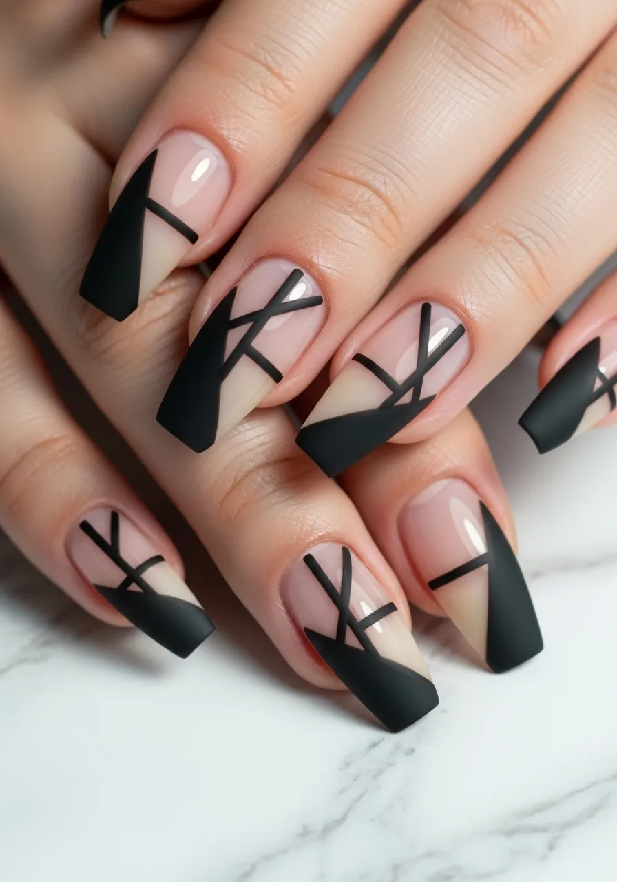 Negative Space Black Coffin Nails