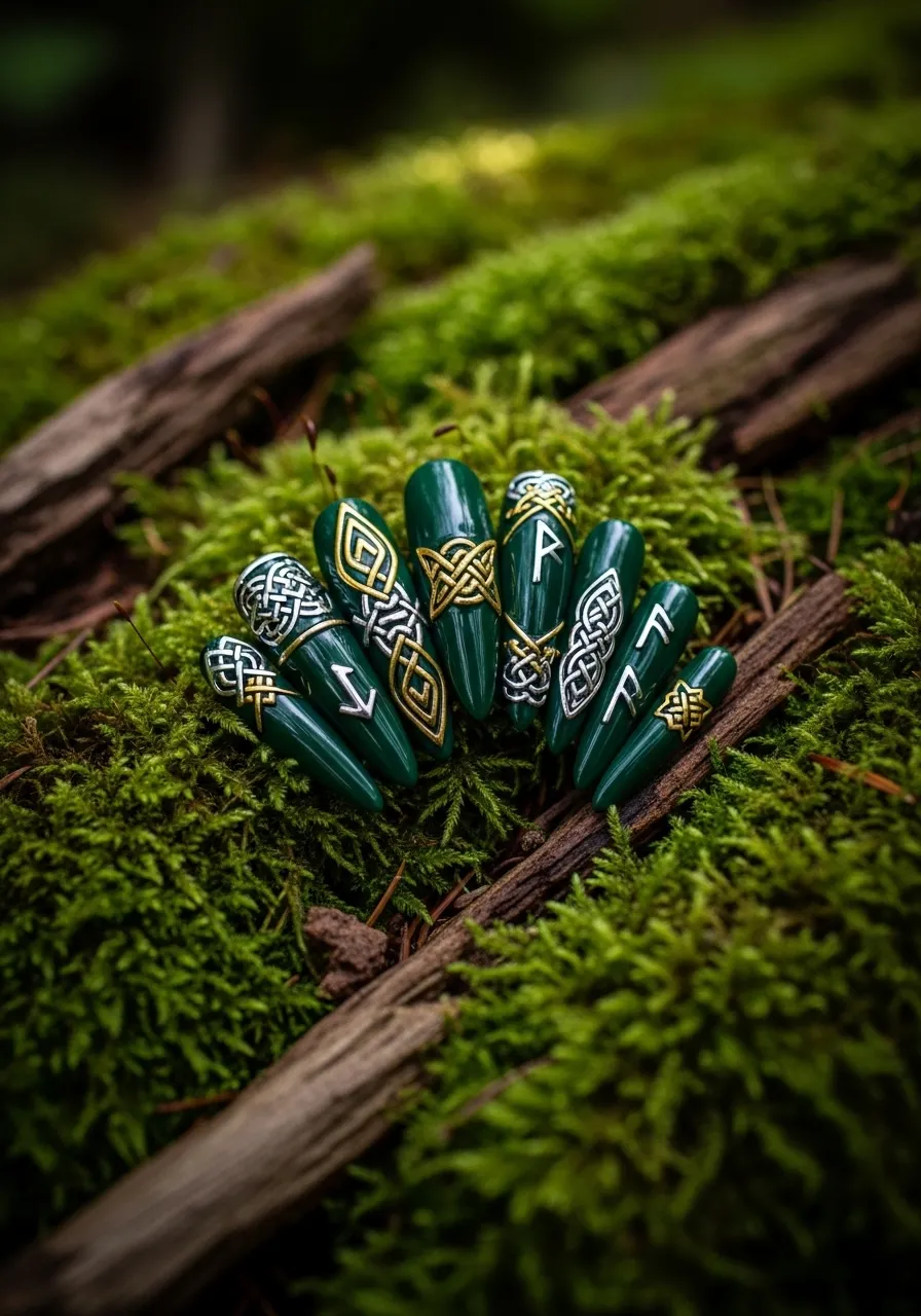 Dark Green Viking Forest Nails