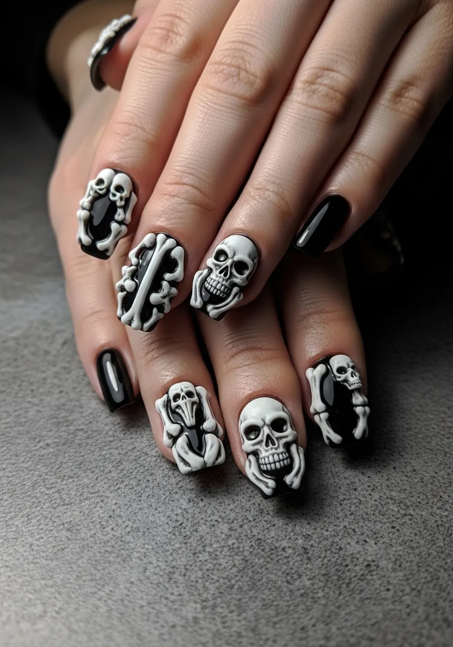 3D Skeleton Nail Art