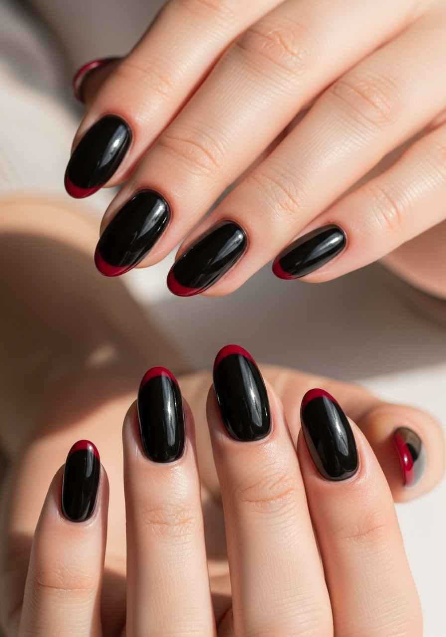 Black Nails with Colored Tips