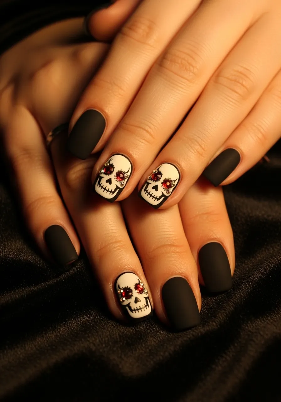 Skeleton Nails with Jewel Eyes