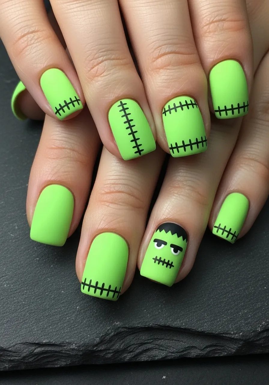 Frankenstein Inspired Green Nails