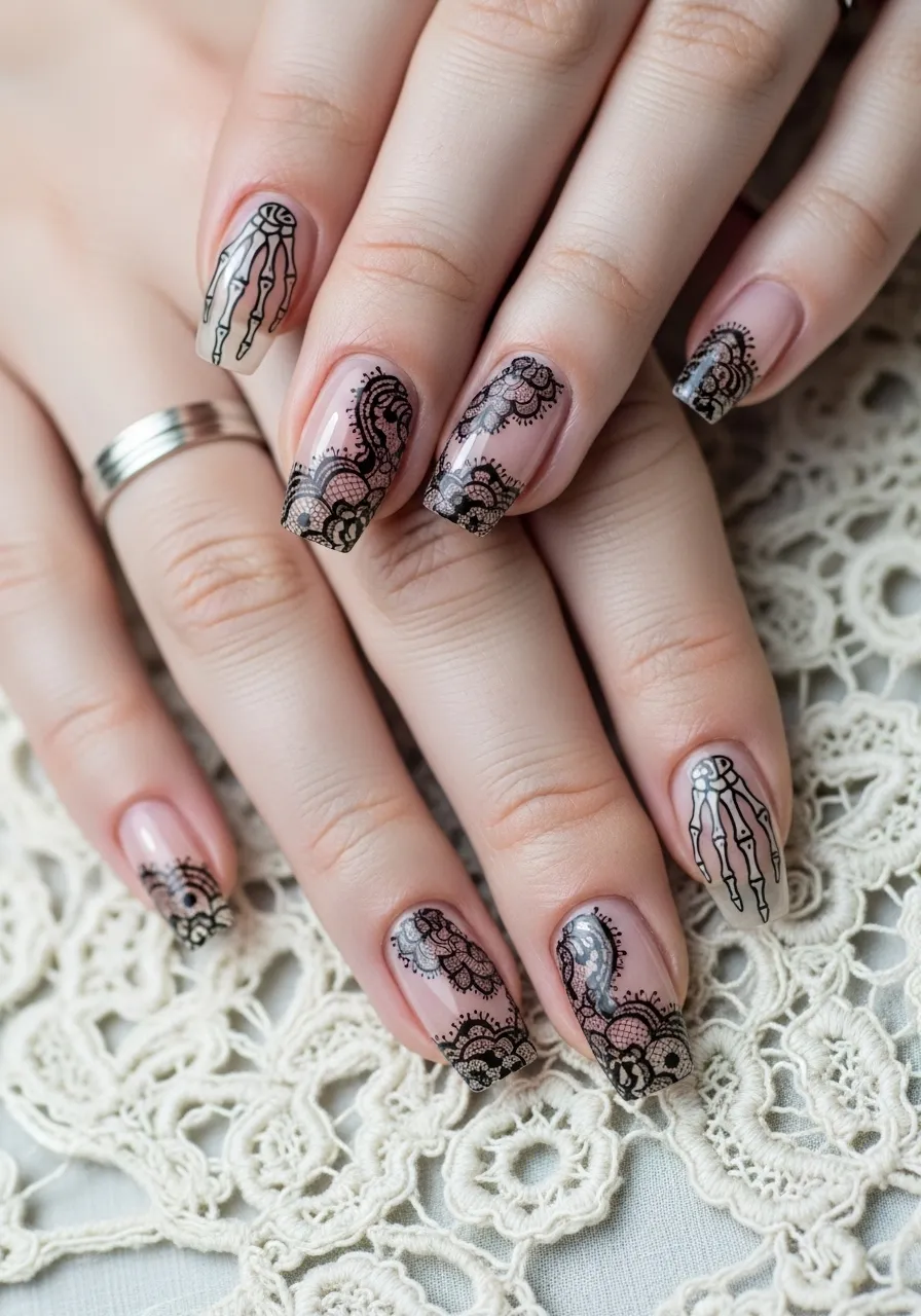Black Lace and Skeleton Nails