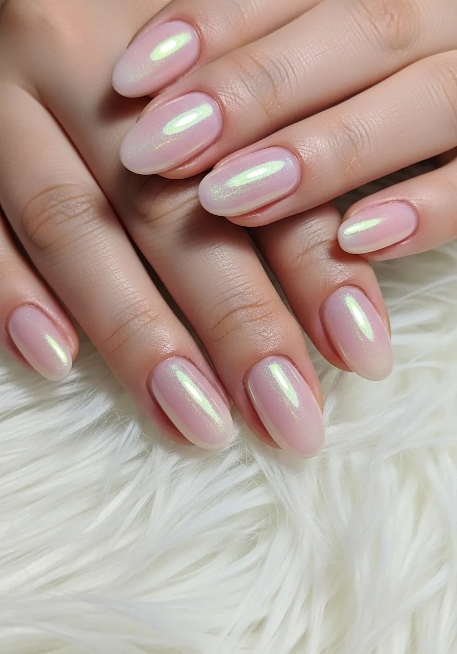 Pale Pink Winter Nails with Pearl Finish