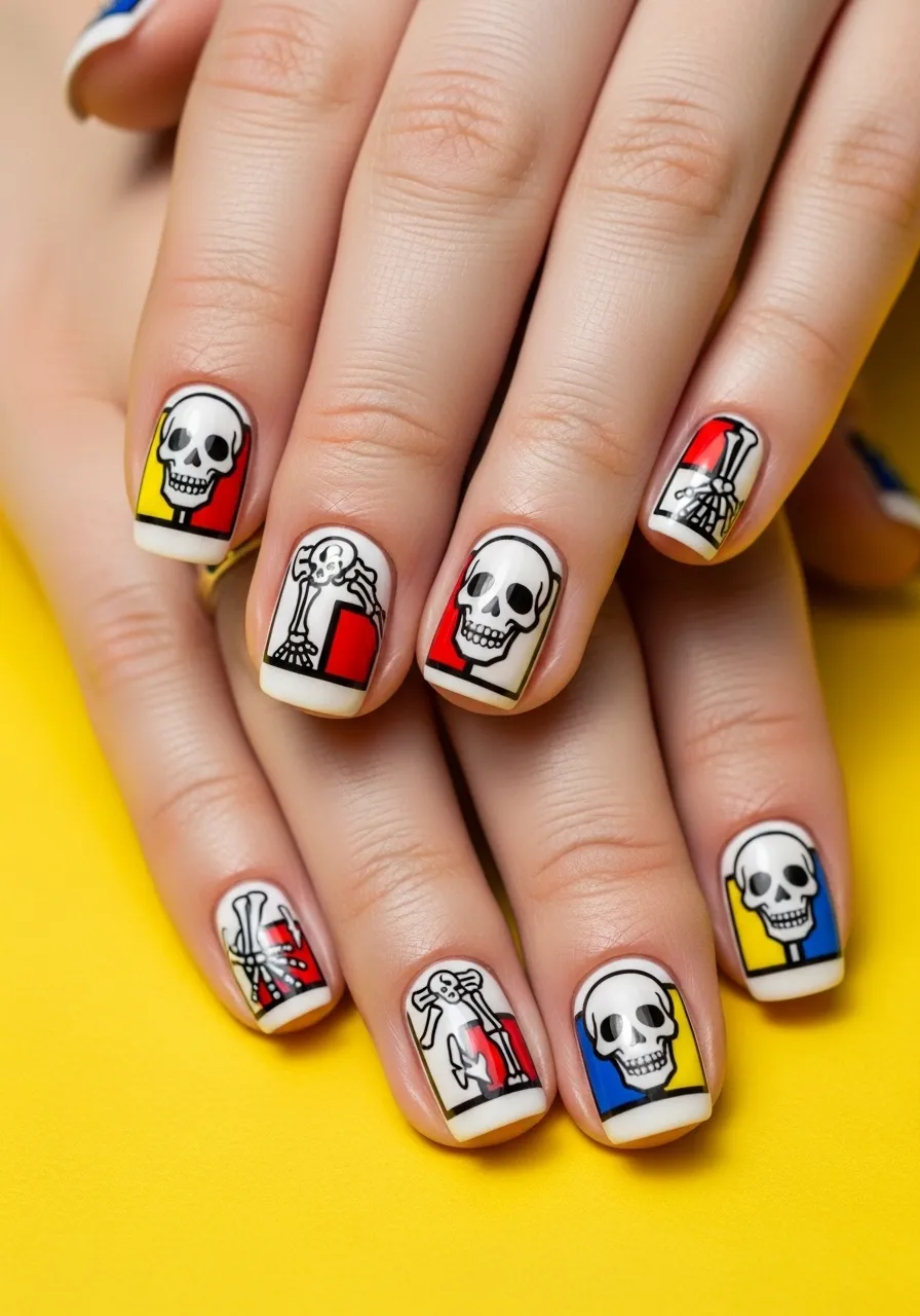 Comic Book Style Skeleton Nails