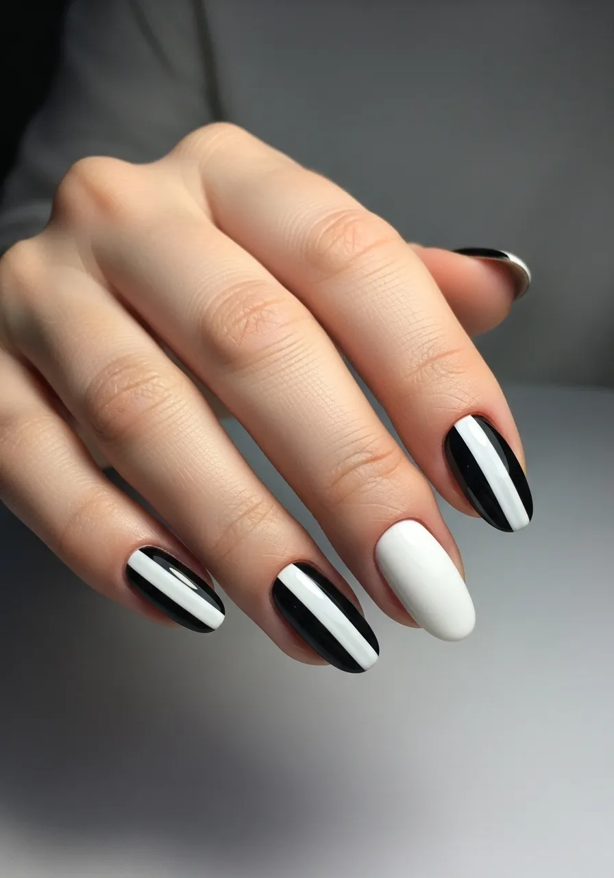 Two Tone Black and White Winter Nails