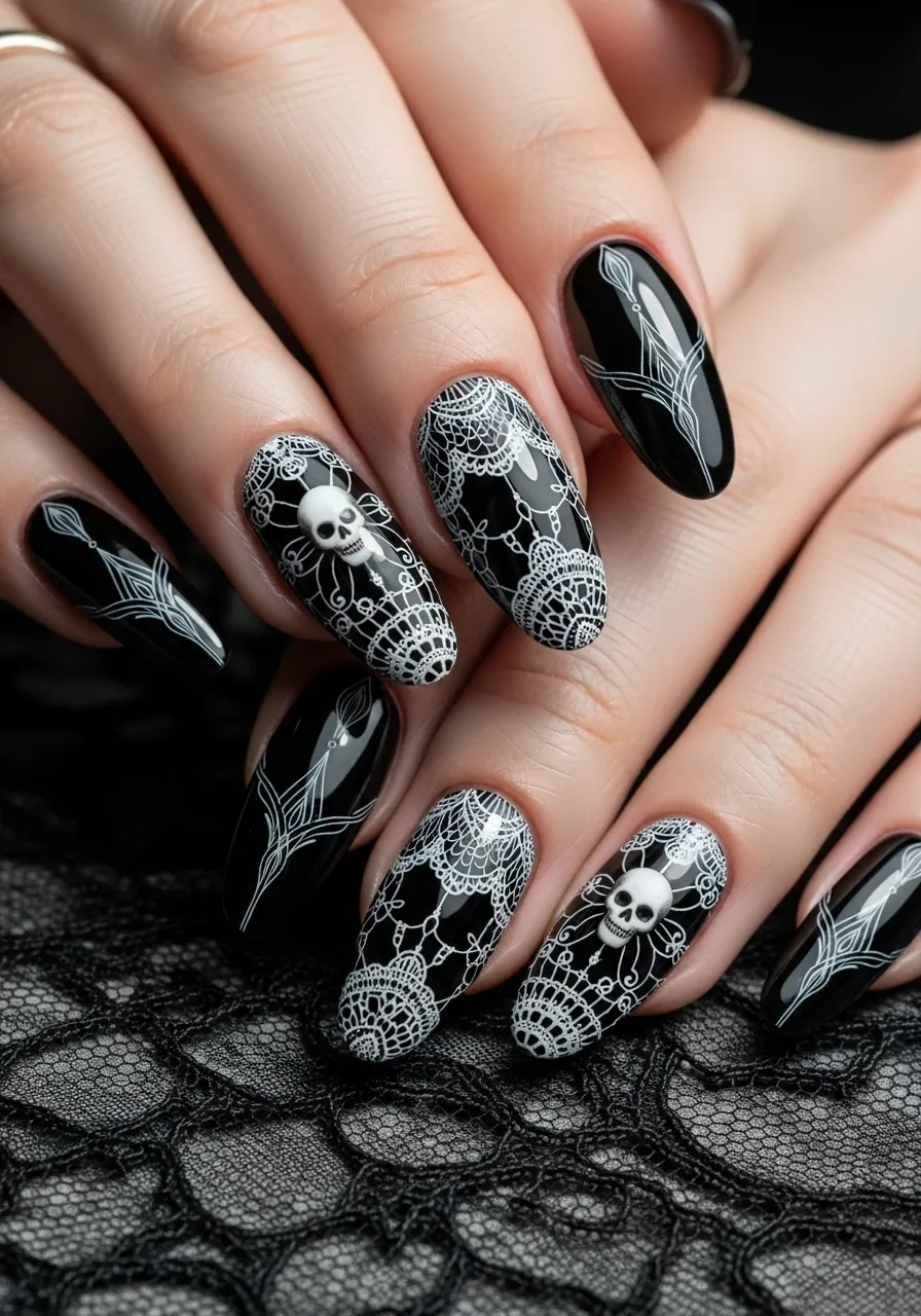 Gothic Lace and Skull Nails