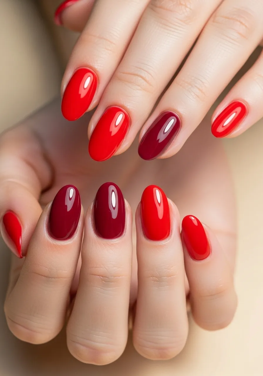 Ombre Red to Burgundy Winter Nails