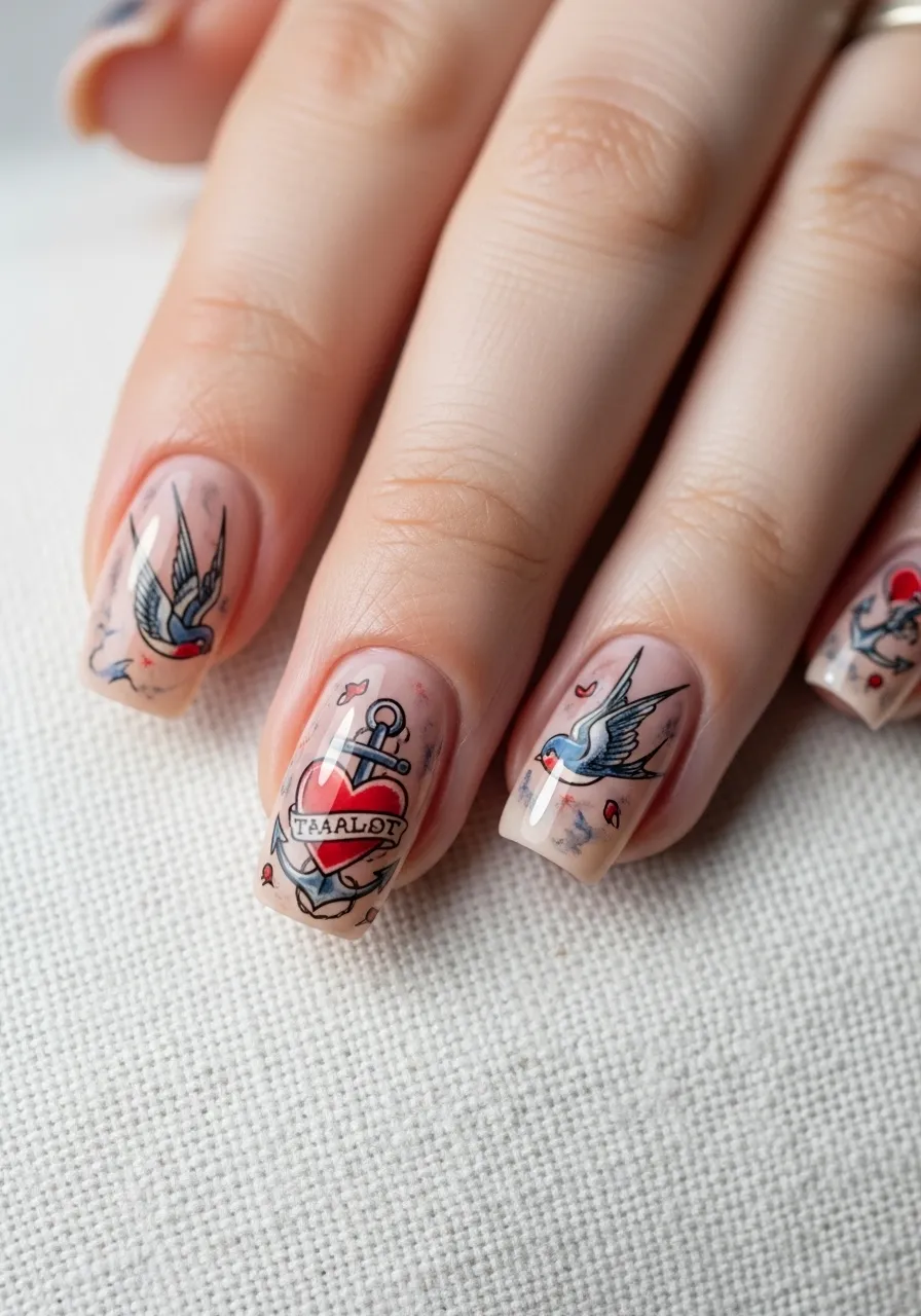 Faded Tattoo Style Nails