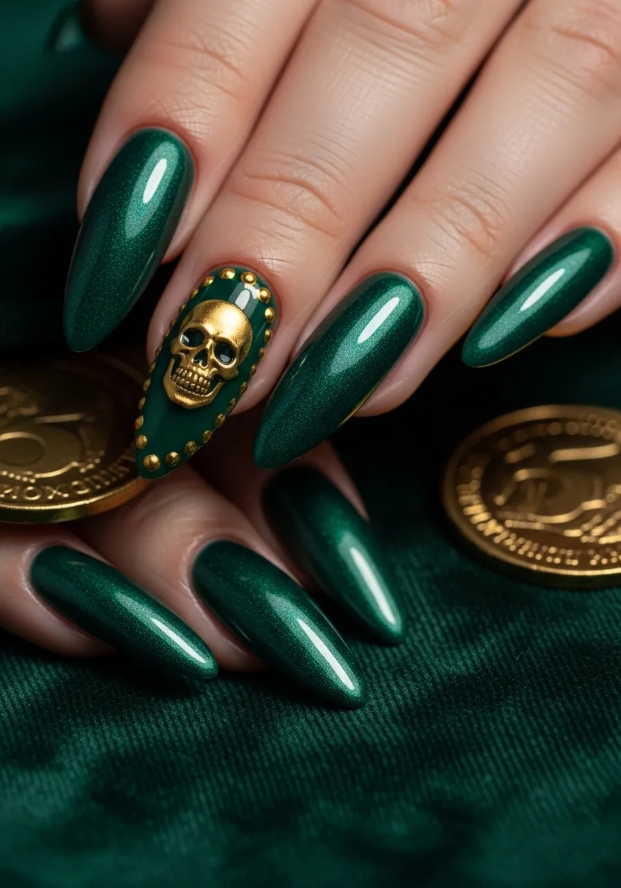 Dark Emerald Pirate Nails
