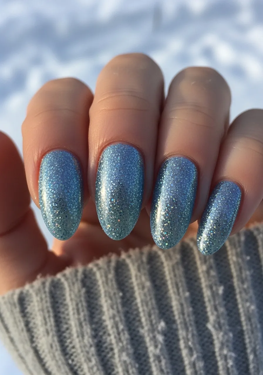 Icy Blue Shimmer Winter Nail Ideas