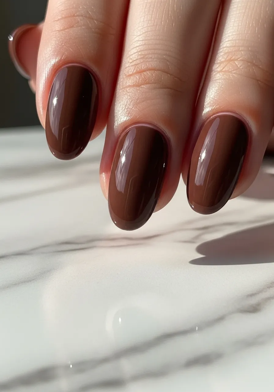 Glossy Chocolate Brown Nail Ideas