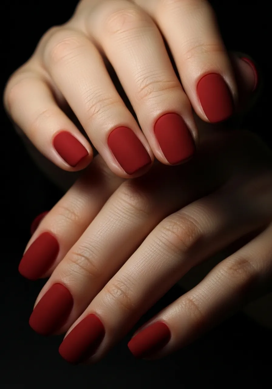Velvet Red Matte Winter Nails