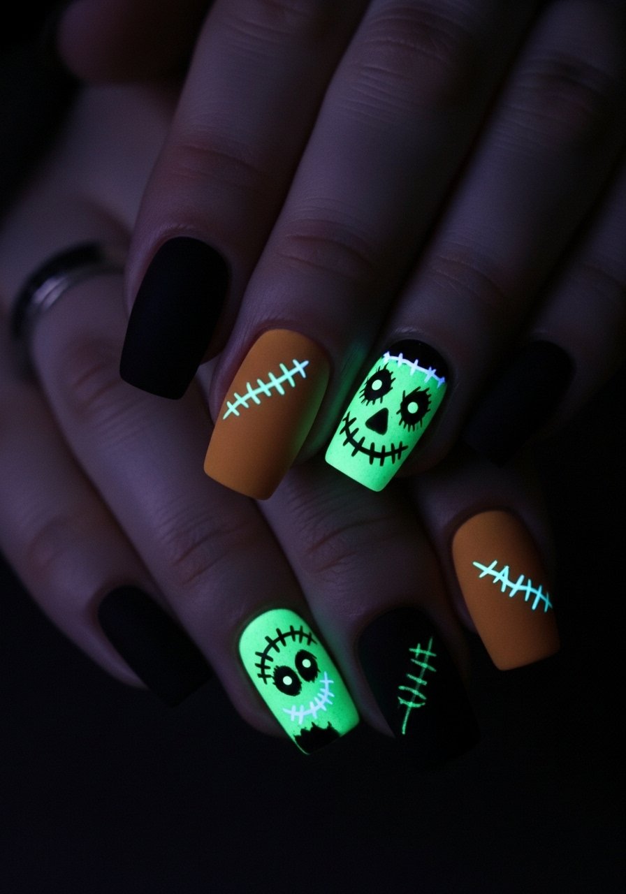 Glow in the Dark Scarecrow Nails