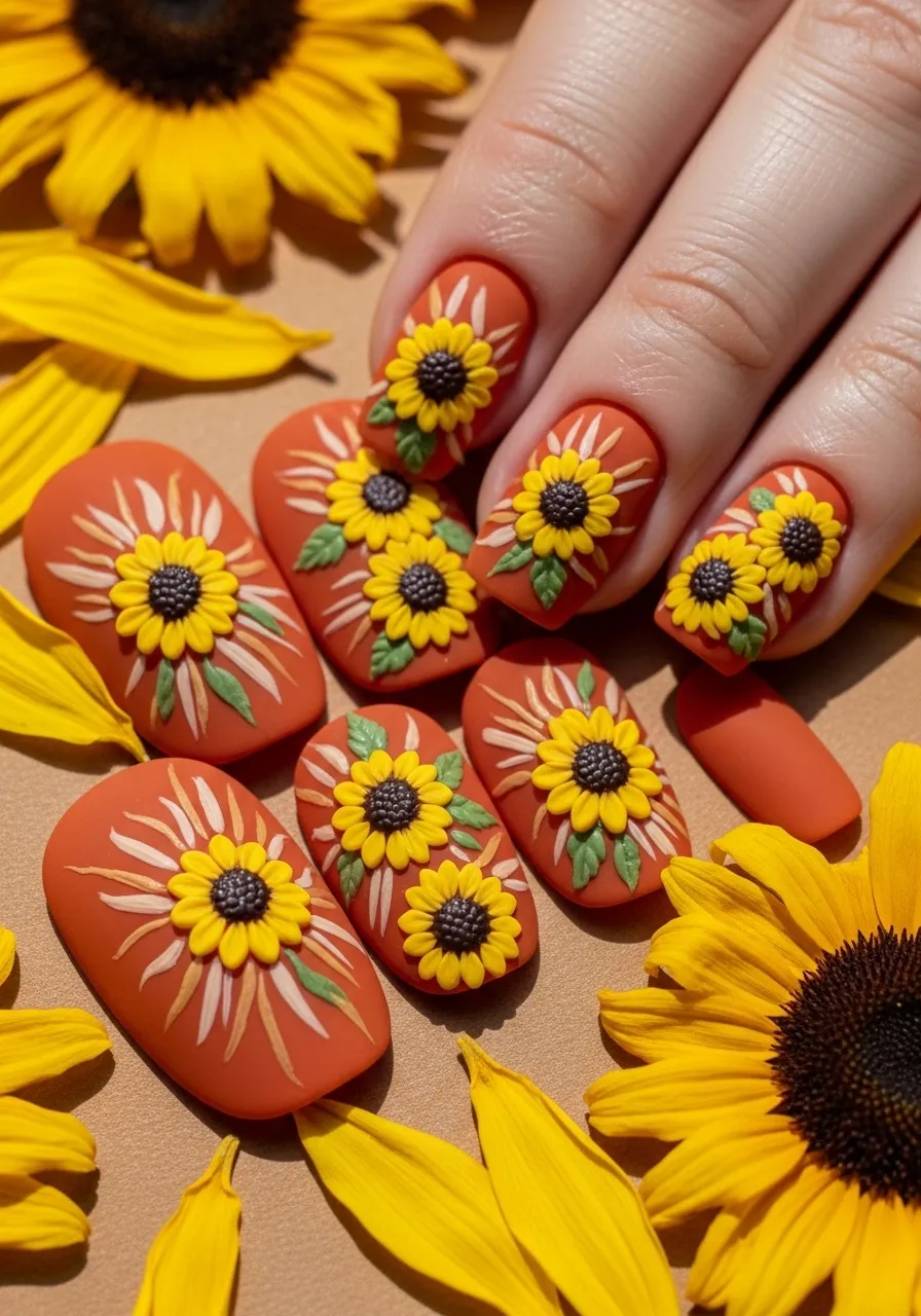 Scarecrow Nails With Tiny Sunflower Details