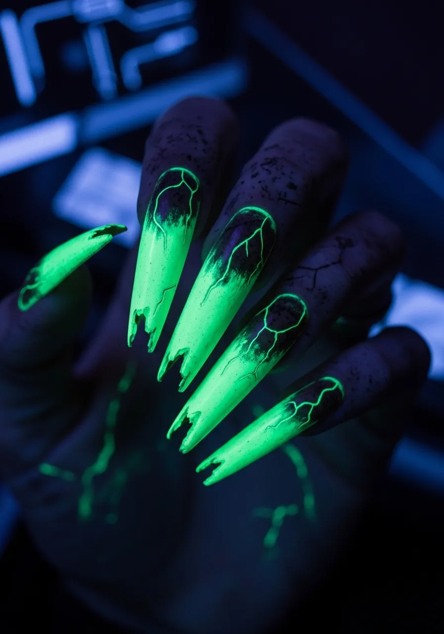 Neon Zombie Glow Nails