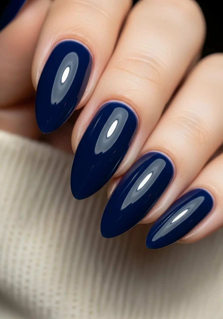Deep Navy Almond Nails