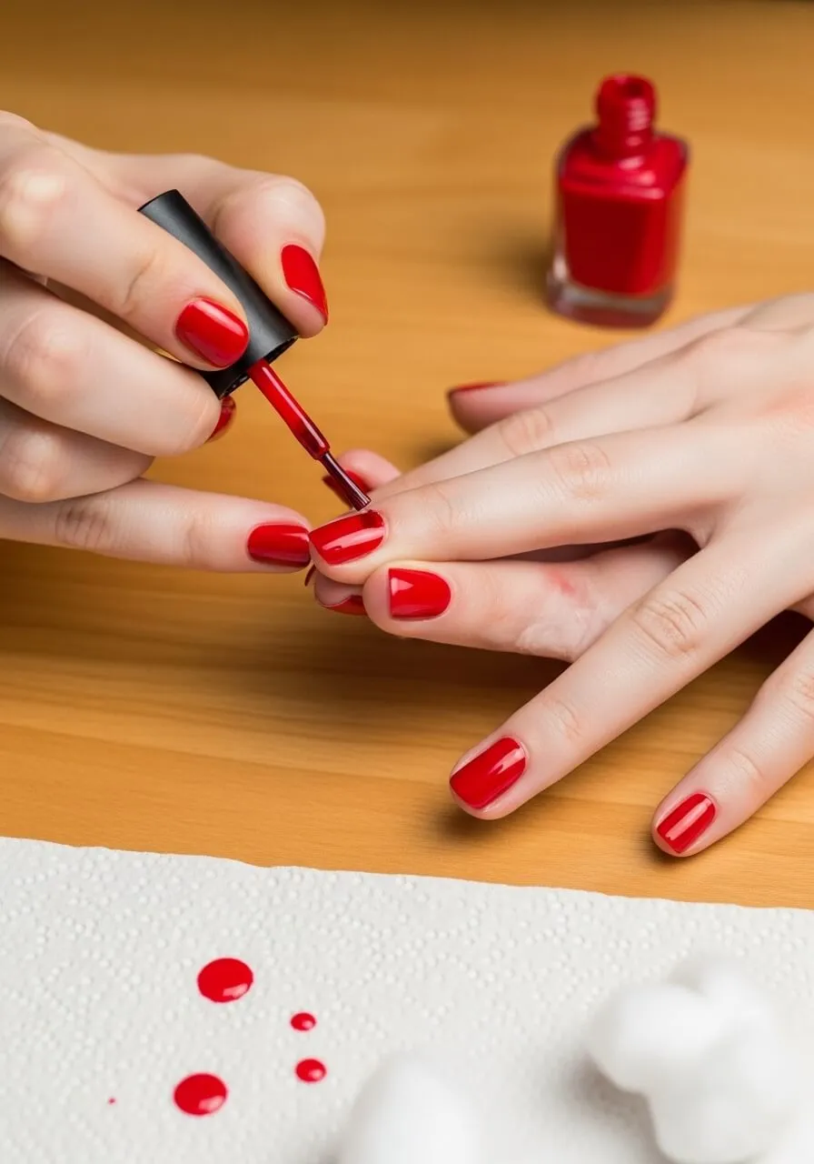 Application Of Red Nail Polish