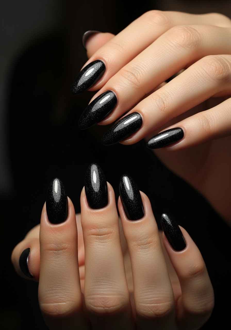 Black Nails with Subtle Shimmer