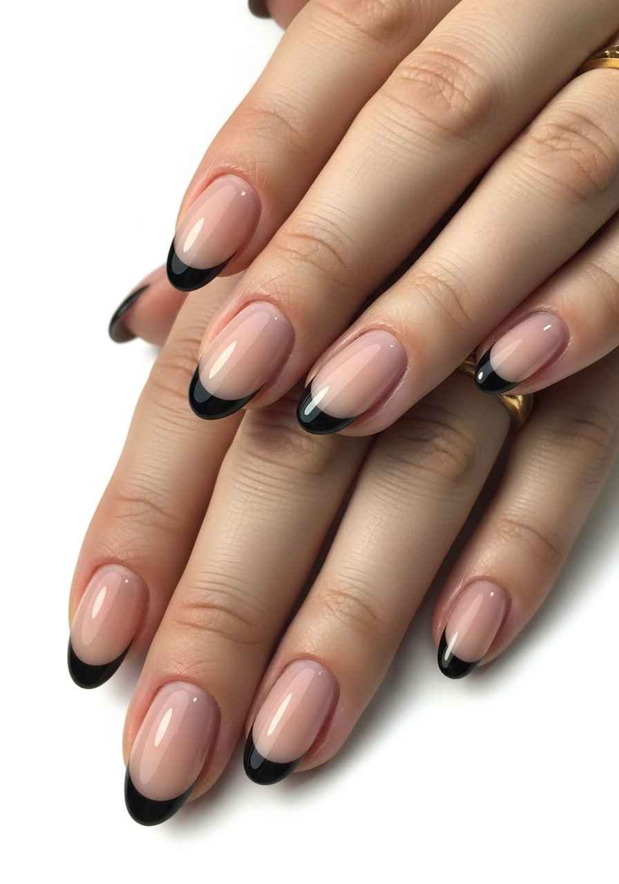 Black French Tips on Natural Nails