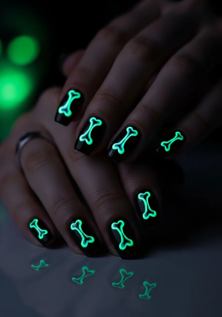 Glow-in-the-Dark Skeleton Nails