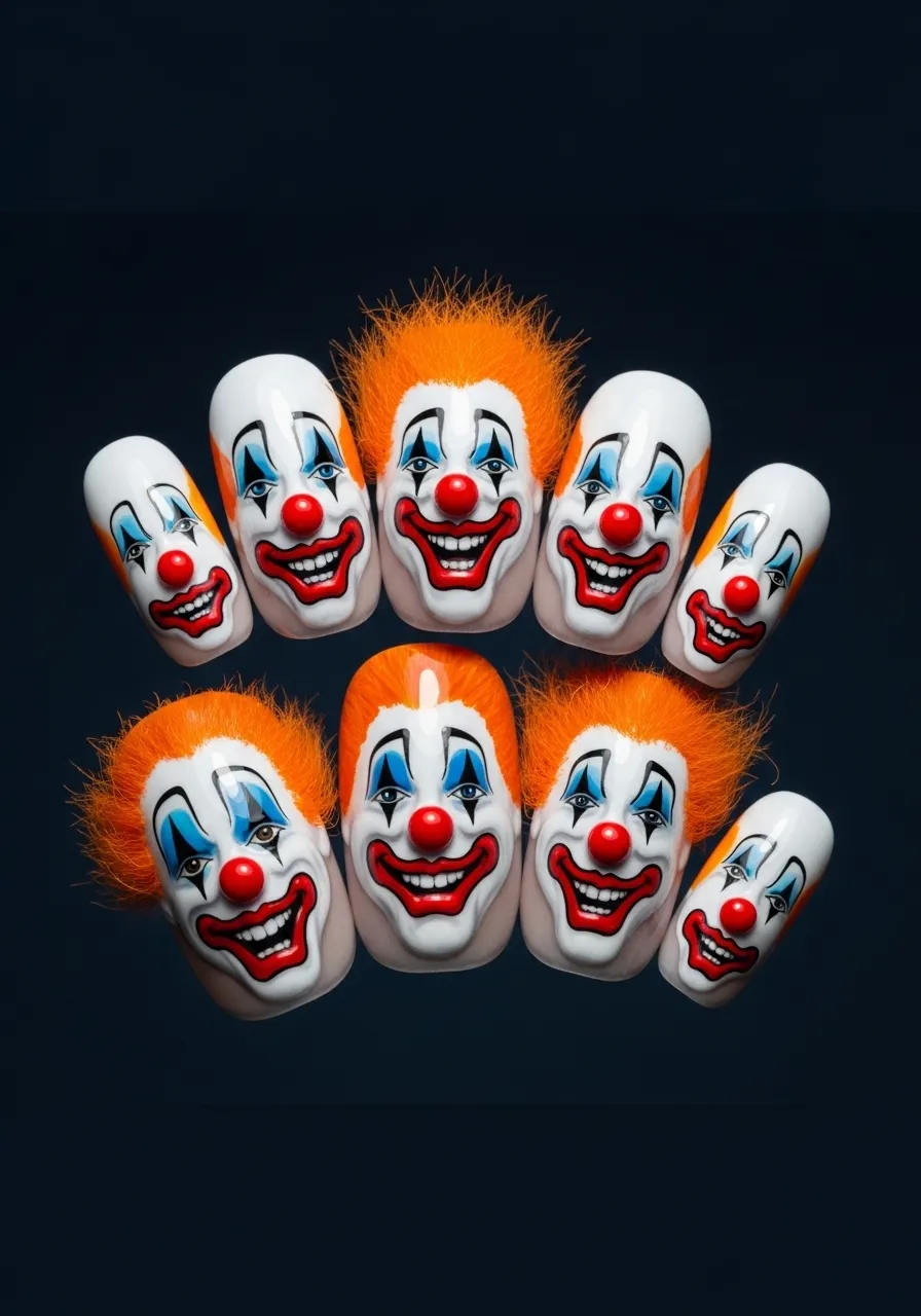 Sinister Clown Face Portrait Nails