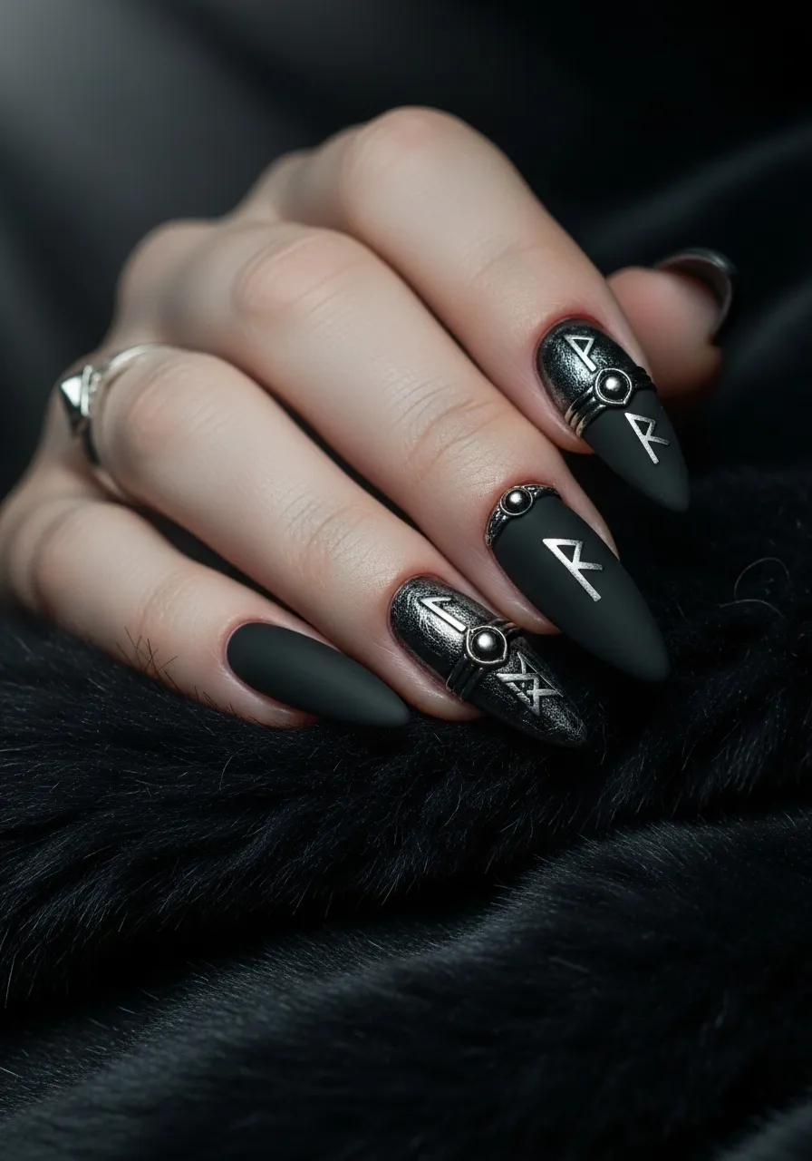 Matte Black Warrior Nails