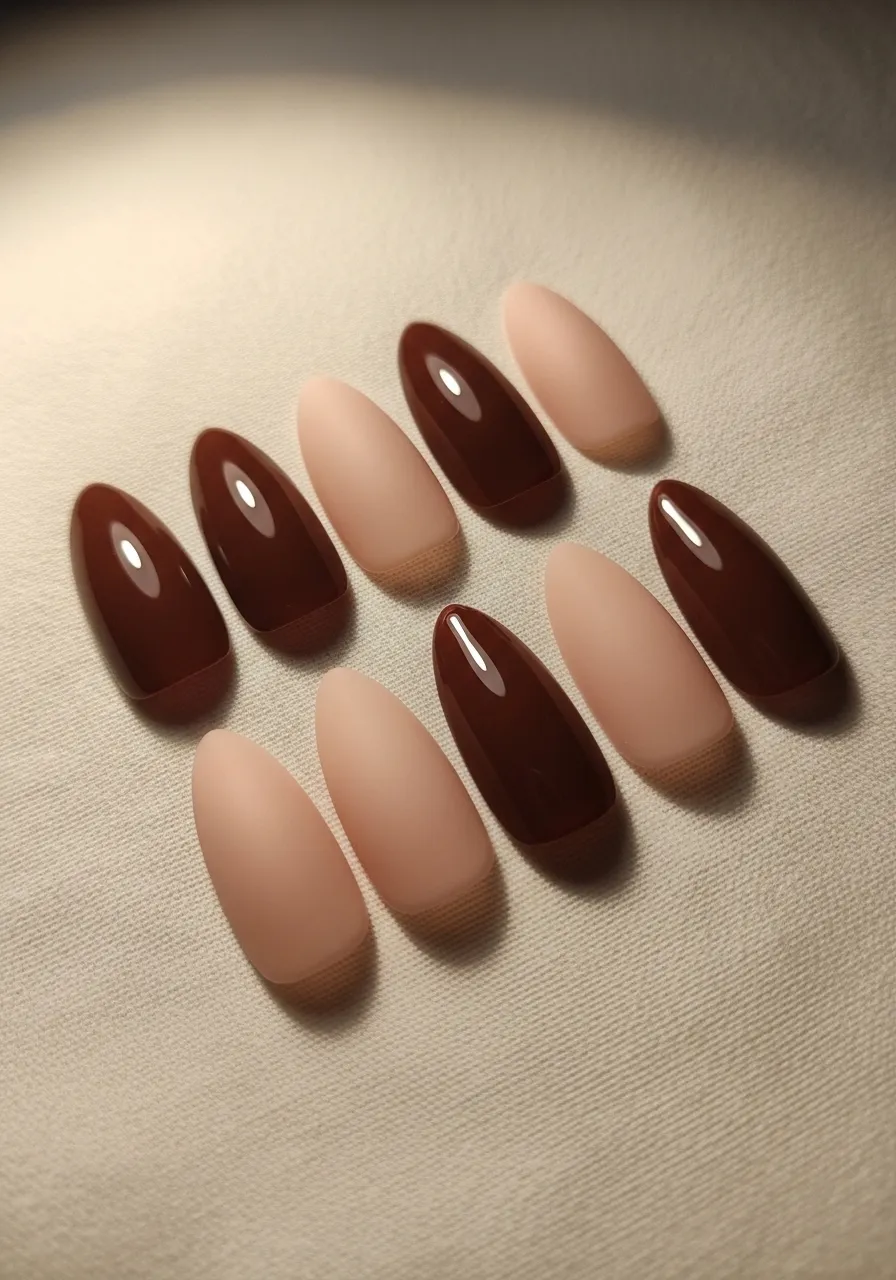 Chocolate Brown with Nude Accent Nails