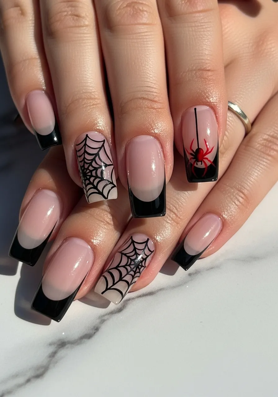 Spider Web French Tips