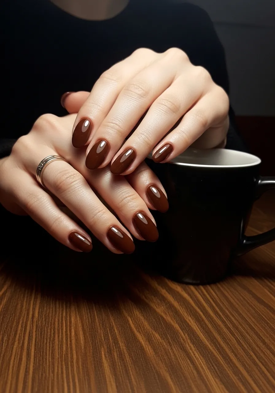 Chocolate Brown Glossy Winter Nails
