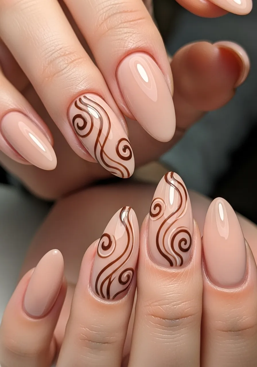 Chocolate Brown Swirl Nails