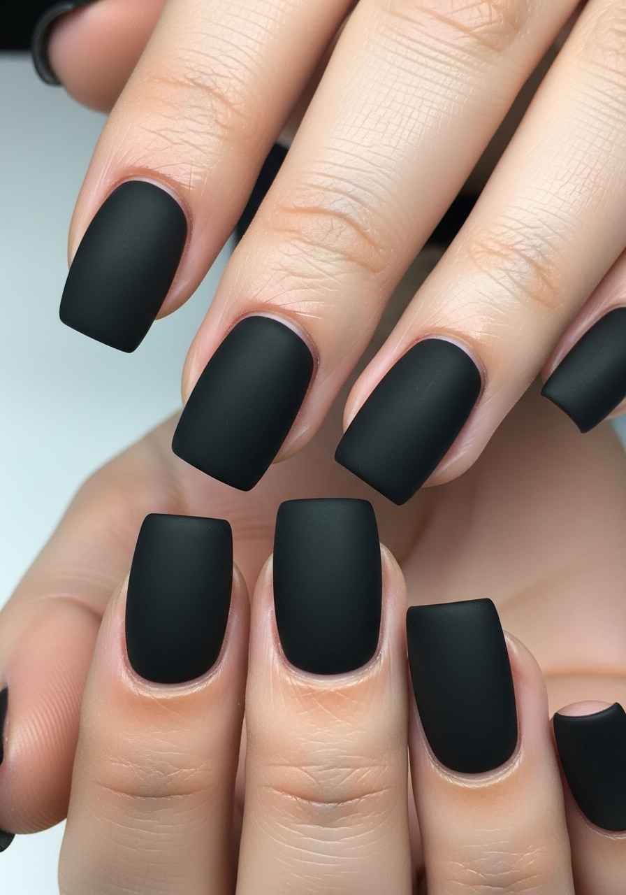 Black Nails with Negative Space Moon