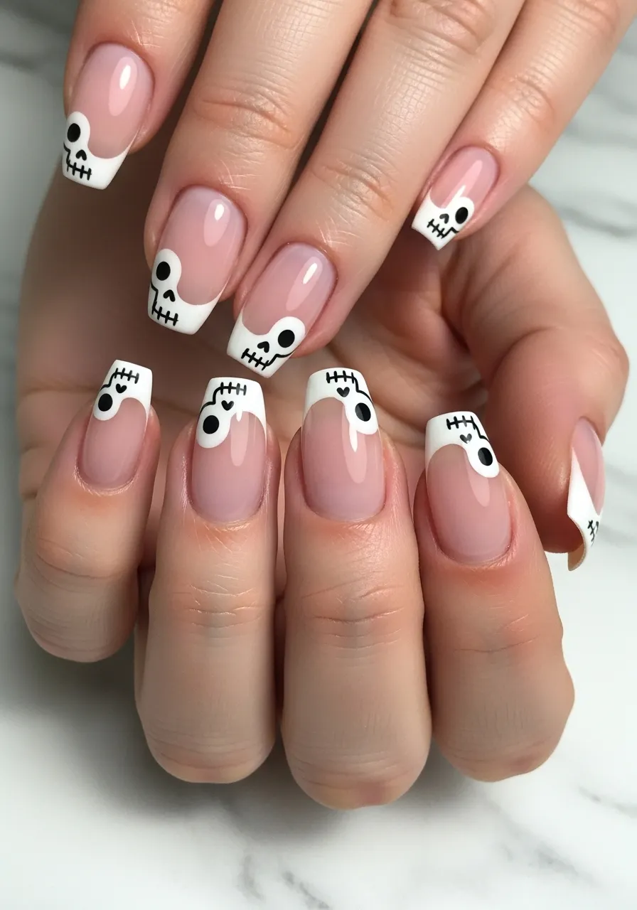 Skull French Tips on Nude Base