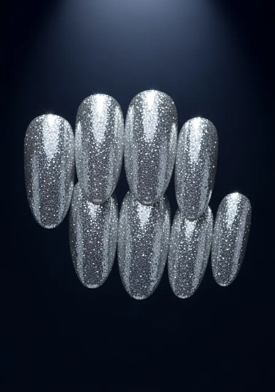 Silver Glitter Winter Party Nails