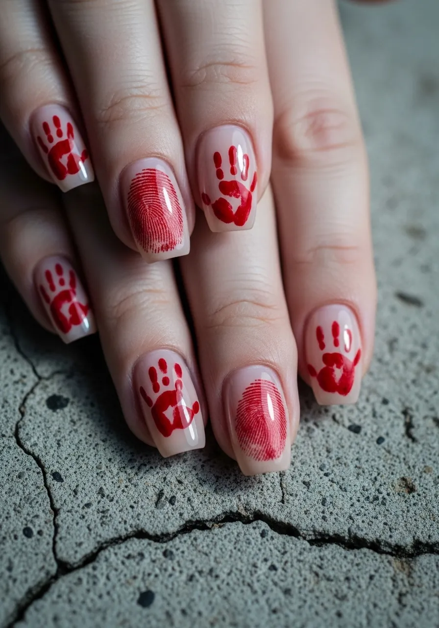 Bloody Handprint Clown Nails