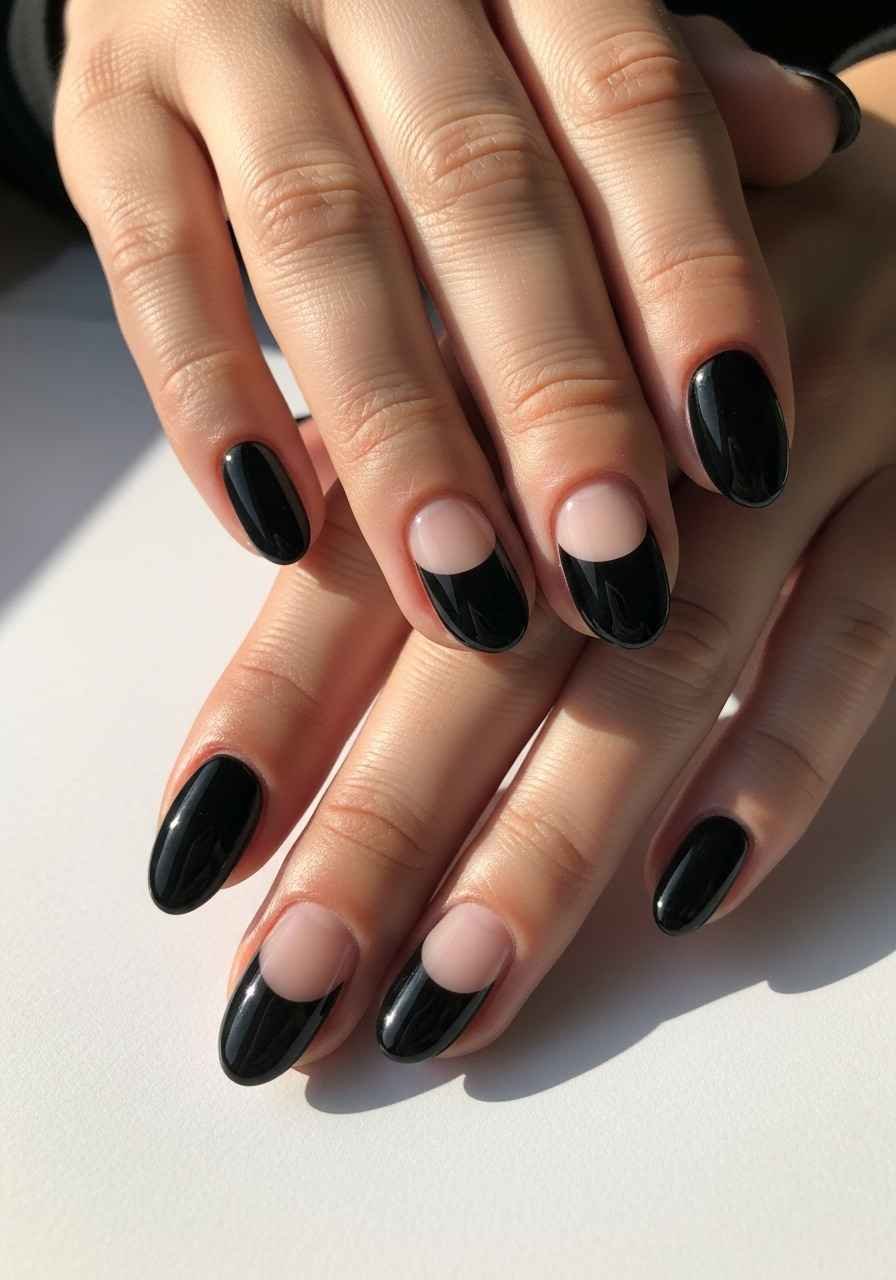 Short Black Nails with Matte Top Coat