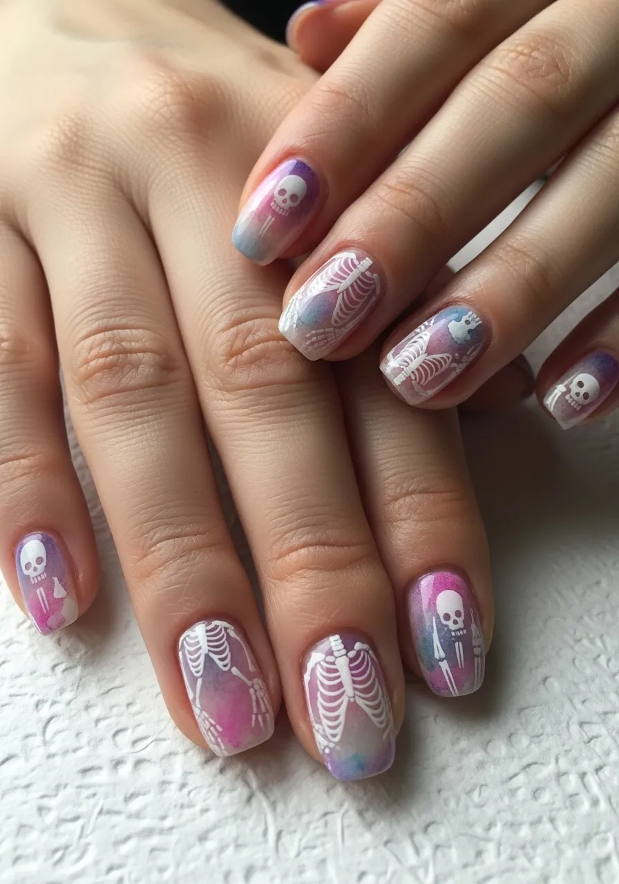 Watercolor Skeleton Nails