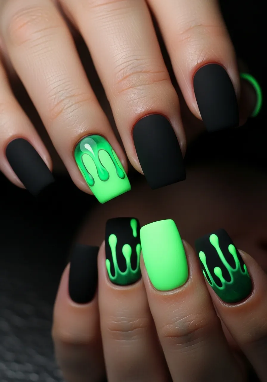 Dripping Green Toxic Slime Nails