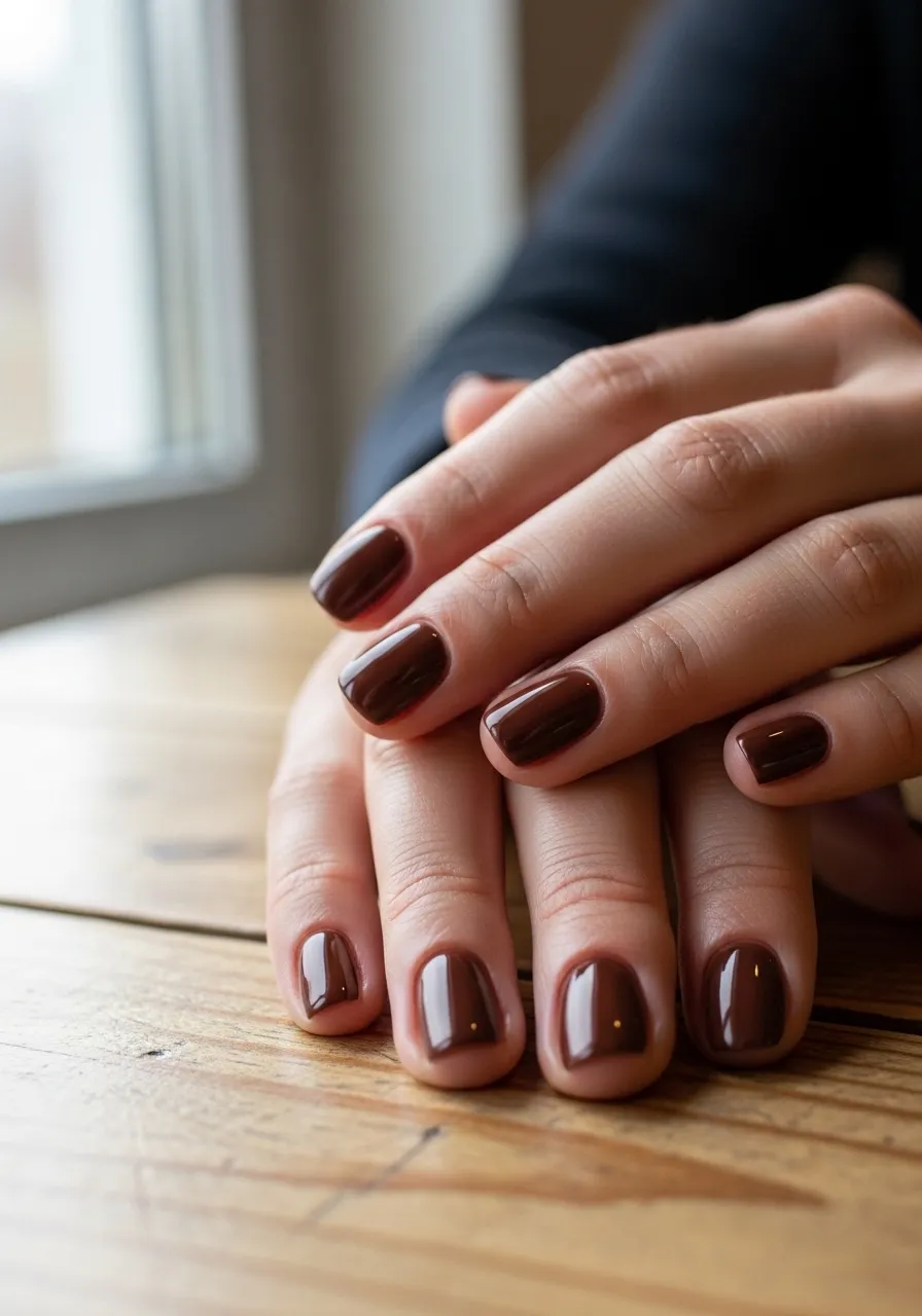Short Chocolate Brown Minimal Nails