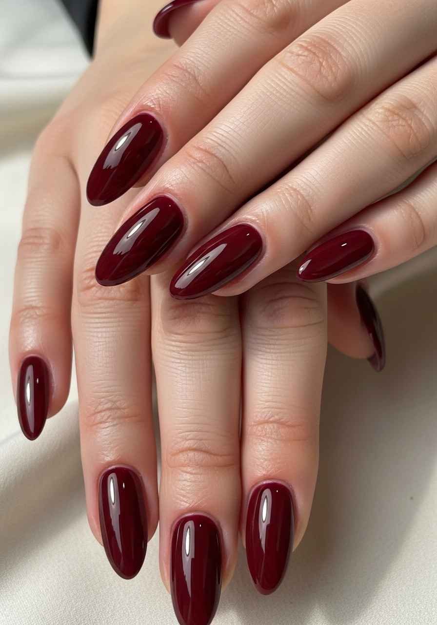 Burgundy Almond Nails