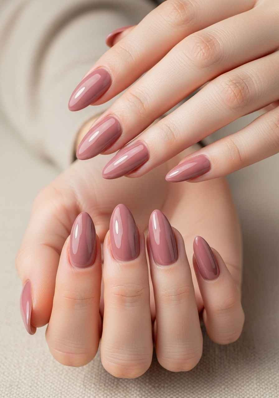 Muted Mauve Almond Nails