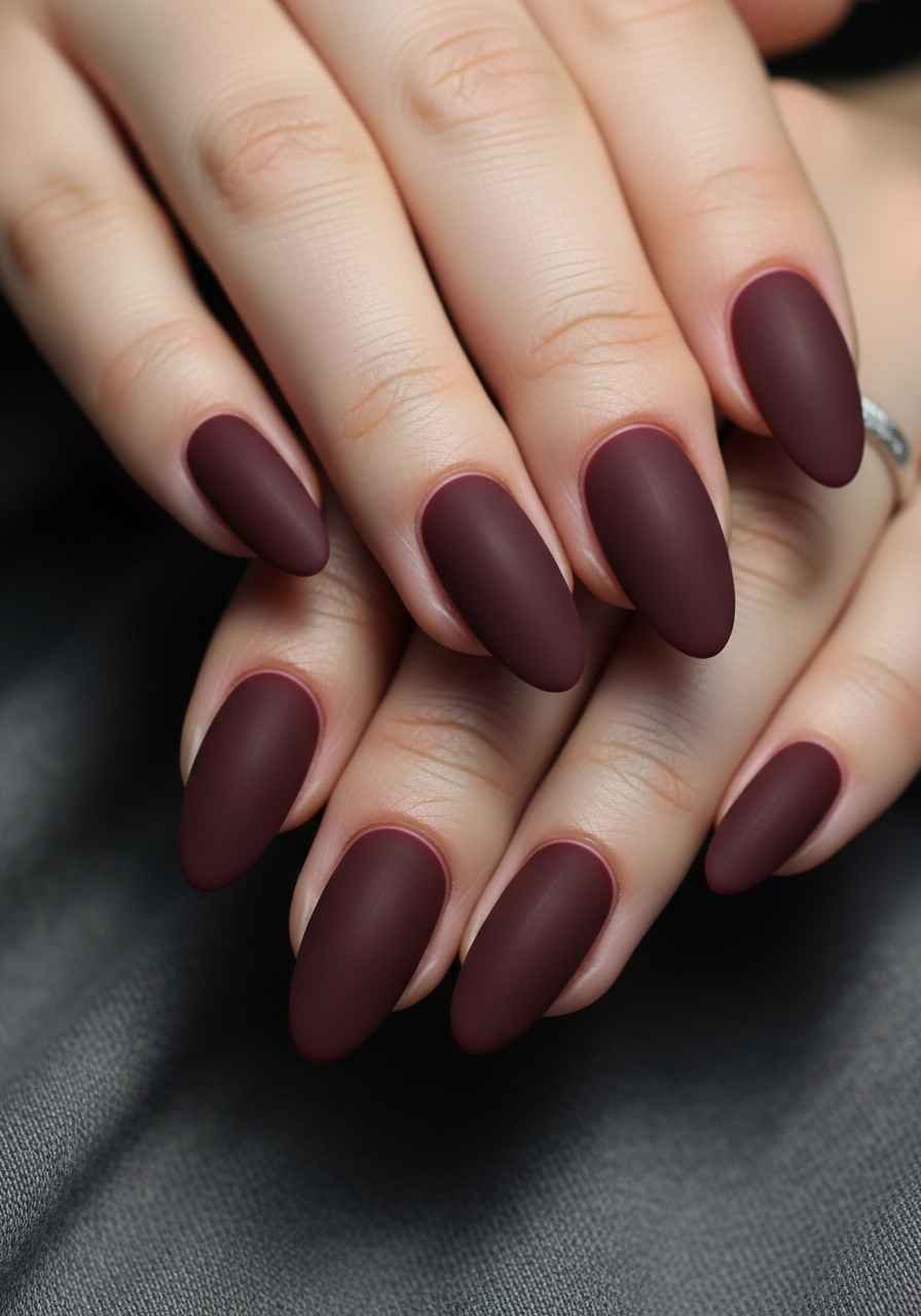 Velvet Matte Wine Almond Nails